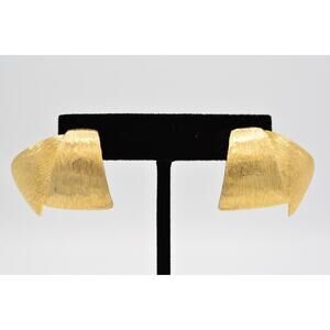 Givenchy Vintage Clip On Earrings Textured Gold Chunky Runway Signed 1980s BinAG